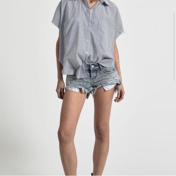 ONE X ONE TEASPOON Free People Button Fly Gray Star Distressed Raw Hem S… - Picture 2 of 16